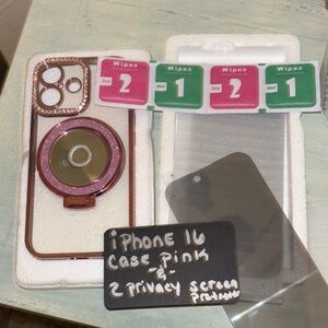 iPhone 16 Case Pink with 2 Privacy Screen Protector’s